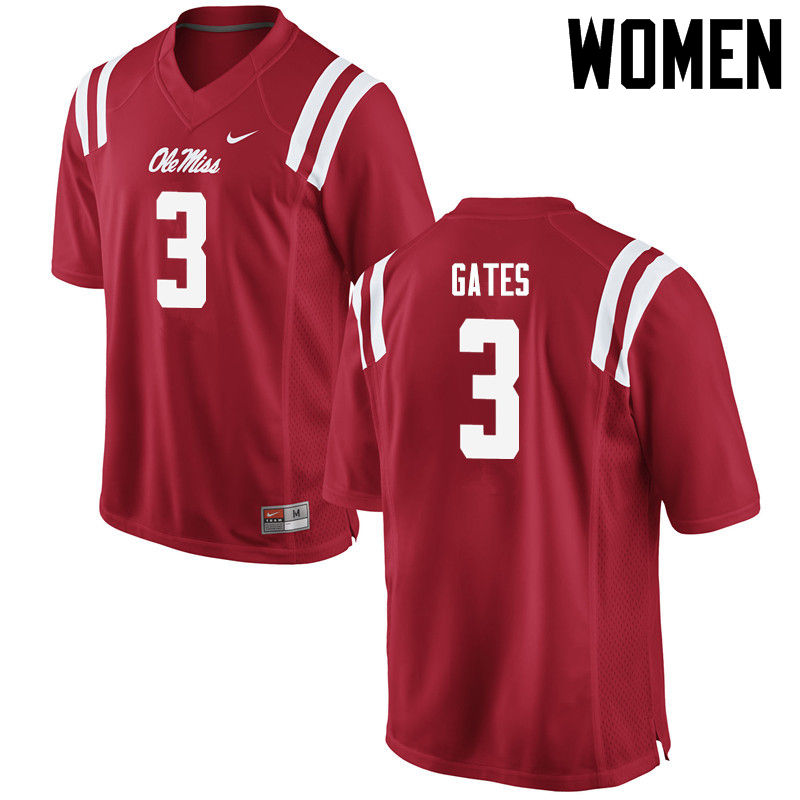 Women Ole Miss Rebels #3 DeMarquis Gates College Football Jerseys-Red - Click Image to Close